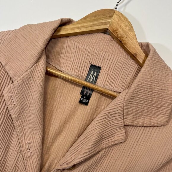 Marla‎ Wynne Womens Textured Crepe Button Up Collared Blouse 1X Mauve Lagenlook - Picture 4 of 4
